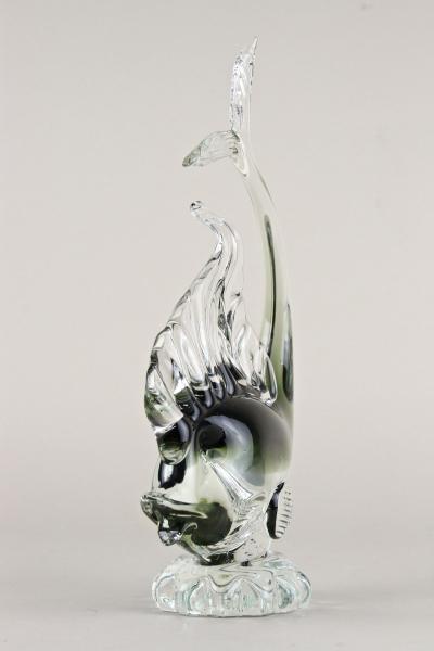  Murano Glass Sommerso Murano Glass Fish Sculpture Olive Green Clear Glass Italy circa 1970