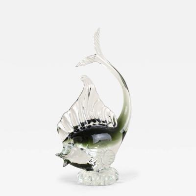  Murano Glass Sommerso Murano Glass Fish Sculpture Olive Green Clear Glass Italy circa 1970