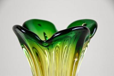  Murano Glass Sommerso Murano Glass Vase Mid Century Green Yellow Italy circa 1960 70