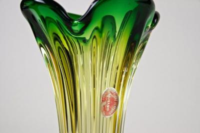  Murano Glass Sommerso Murano Glass Vase Mid Century Green Yellow Italy circa 1960 70