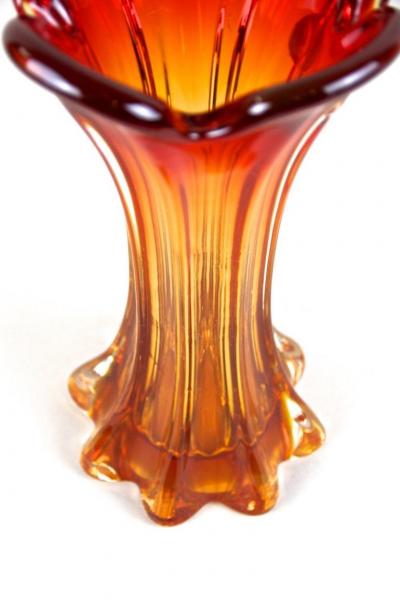  Murano Glass Sommerso Murano Glass Vase Mid Century Red Orange Italy circa 1960 70
