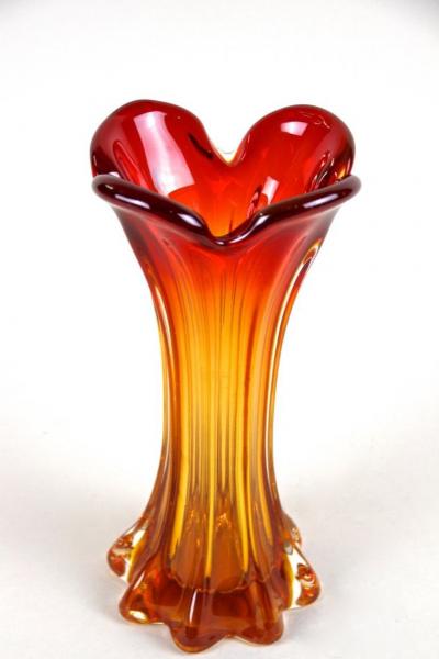  Murano Glass Sommerso Murano Glass Vase Mid Century Red Orange Italy circa 1960 70