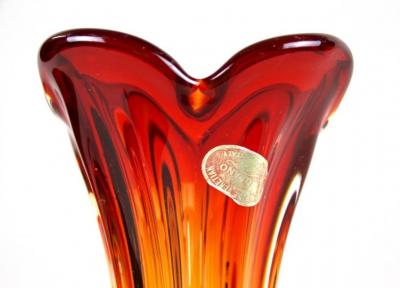  Murano Glass Sommerso Murano Glass Vase Mid Century Red Orange Italy circa 1960 70