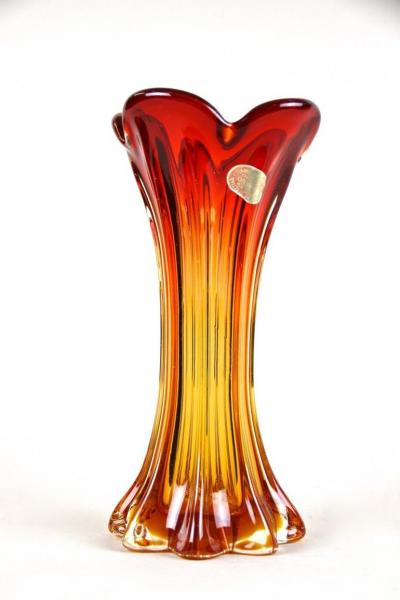  Murano Glass Sommerso Murano Glass Vase Mid Century Red Orange Italy circa 1960 70