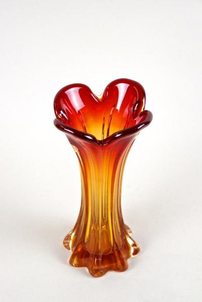  Murano Glass Sommerso Murano Glass Vase Mid Century Red Orange Italy circa 1960 70