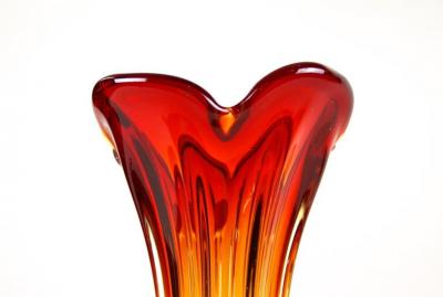  Murano Glass Sommerso Murano Glass Vase Mid Century Red Orange Italy circa 1960 70