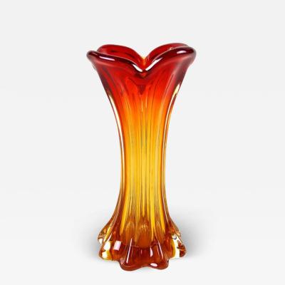  Murano Glass Sommerso Murano Glass Vase Mid Century Red Orange Italy circa 1960 70