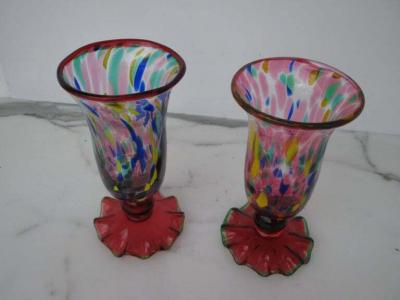  Murano Glass Sommerso Pair of Multicolored Murano Goblets Glasses with Fazzoletto Base