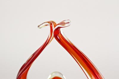  Murano Glass Sommerso Red Amber Colored Murano Glass Basket Bowl With Handles Italy ca 1960