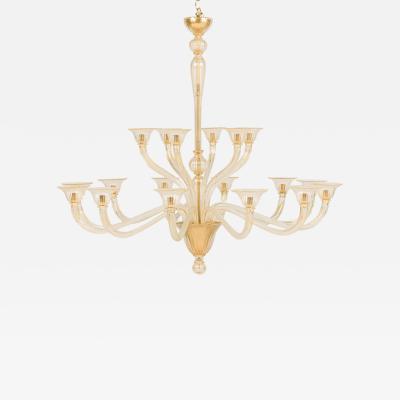  Murano Glass Sommerso Seguso 18 Arm Italian Venetian Murano Sommerso Gold Glass Chandelier