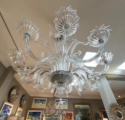  Murano Impressively Large Murano Blown Clear Glass Chandelier