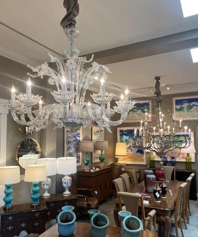  Murano Impressively Large Murano Blown Clear Glass Chandelier