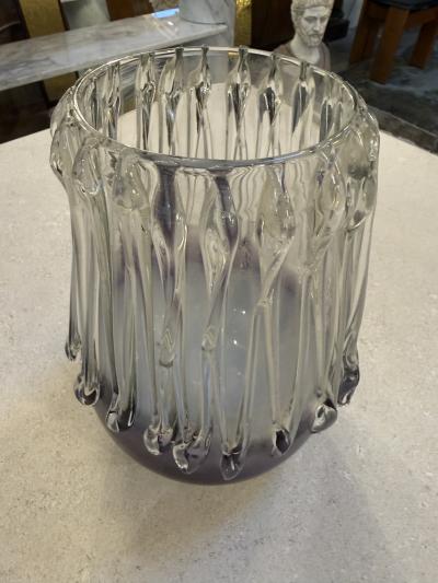  Murano Italian Murano Glass Vase with Vertical Ridges 1970s