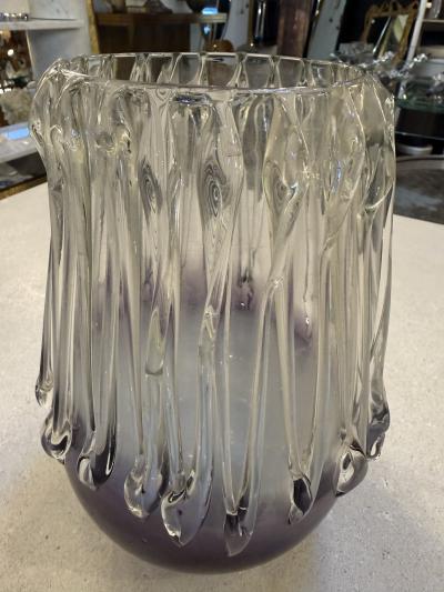  Murano Italian Murano Glass Vase with Vertical Ridges 1970s