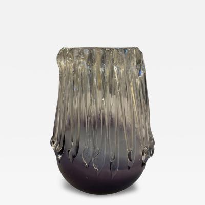  Murano Italian Murano Glass Vase with Vertical Ridges 1970s