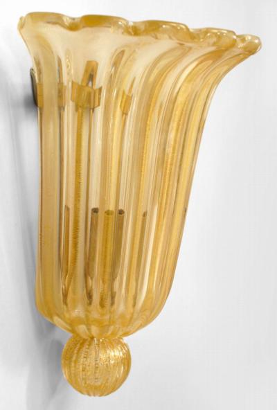  Murano Italian Murano Gold Dusted Fluted Glass Wall Sconces