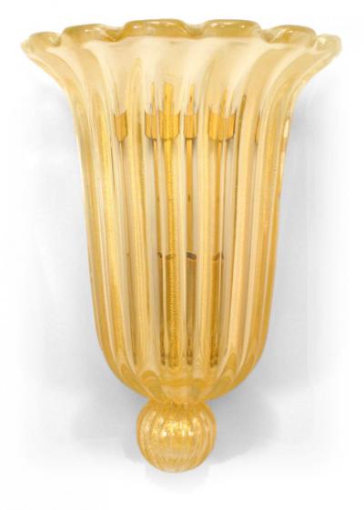  Murano Italian Murano Gold Dusted Fluted Glass Wall Sconces