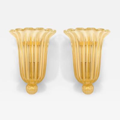  Murano Italian Murano Gold Dusted Fluted Glass Wall Sconces