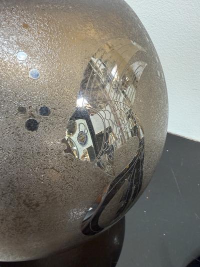  Murano Italian Smoky Murano Glass Vase with Etched Fish Motif 1970s