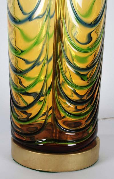  Murano Luxury Glass MGL Mid Century Loden Green Murano Glass Lamps