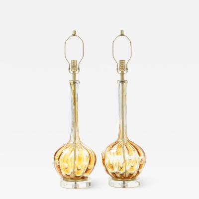  Murano Luxury Glass MGL Pair Clear Honey Amber Murano Lamps