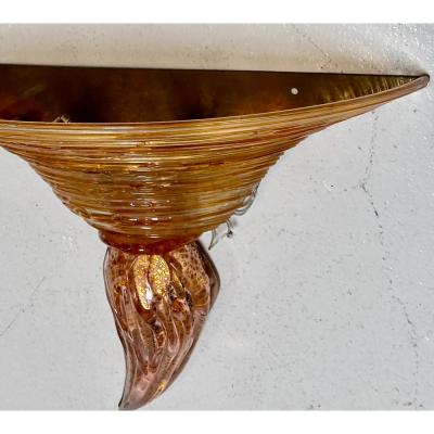  Murano Mid Century Modern Orange Murano Venetian Glass Wall Light Sconce