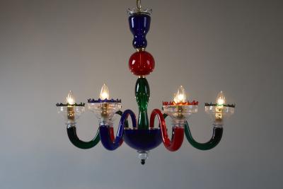  Murano Mid Century Style Murano Polychrome Glass Chandelier 1990s