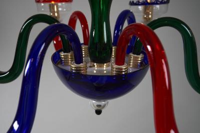  Murano Mid Century Style Murano Polychrome Glass Chandelier 1990s