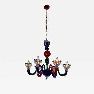  Murano Mid Century Style Murano Polychrome Glass Chandelier 1990s