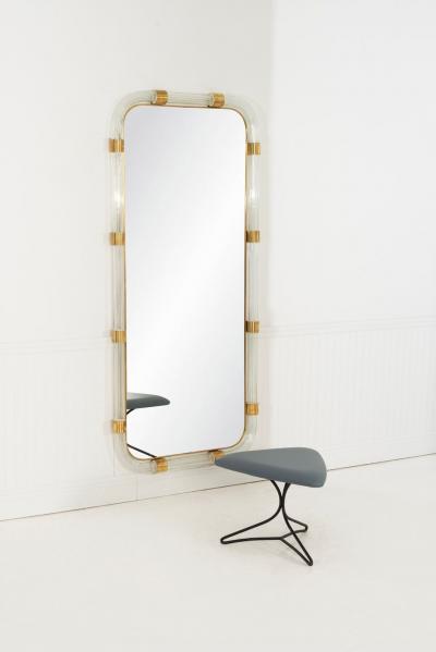  Murano Monumental Murano Glass Mirror with Solid Brass Details Italy 1965