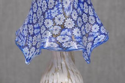 Murano Murano Blue Millefiori Glass Lamp with Gold Accented Base Italy 1970s