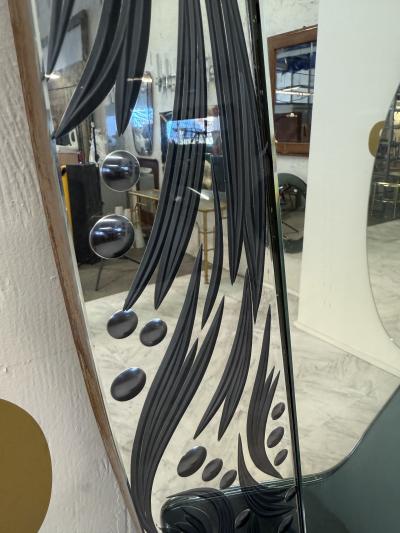  Murano Murano Etched Glass Floor Mirror with Integrated Console Shelf 1950s