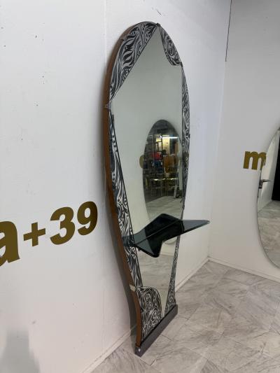  Murano Murano Etched Glass Floor Mirror with Integrated Console Shelf 1950s