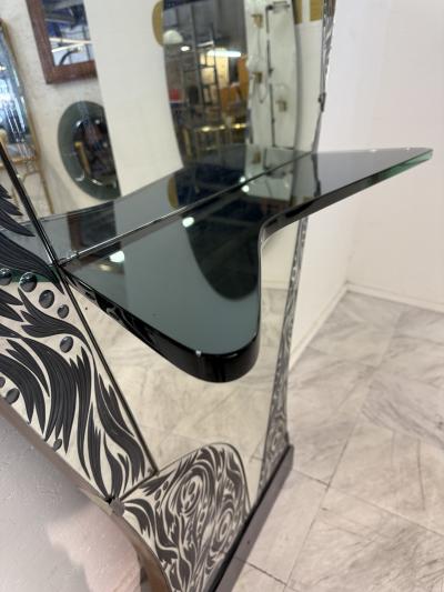  Murano Murano Etched Glass Floor Mirror with Integrated Console Shelf 1950s