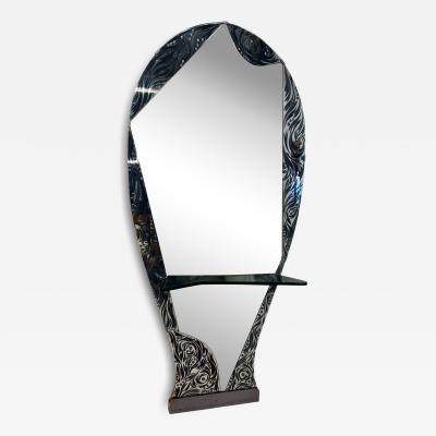  Murano Murano Etched Glass Floor Mirror with Integrated Console Shelf 1950s