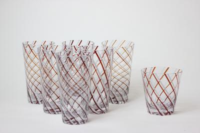  Murano Murano Glassware Barware Six Highball Tumblers and Ice Bucket Italy 1980s