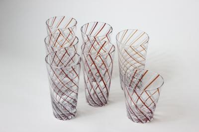  Murano Murano Glassware Barware Six Highball Tumblers and Ice Bucket Italy 1980s