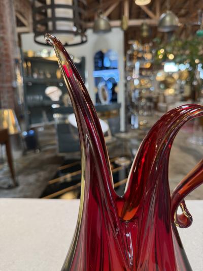  Murano Murano Sommerso Glass Ewer Vase in Amber and Ruby Italy 1960s