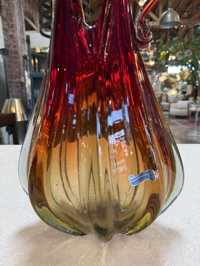  Murano Murano Sommerso Glass Ewer Vase in Amber and Ruby Italy 1960s