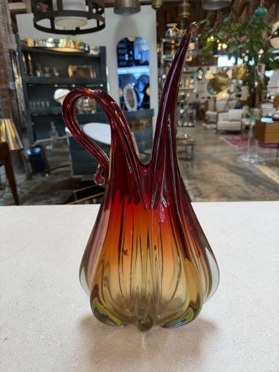  Murano Murano Sommerso Glass Ewer Vase in Amber and Ruby Italy 1960s