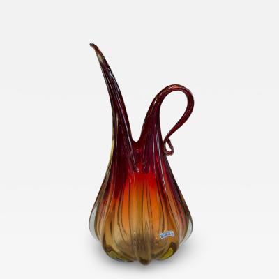 Murano Murano Sommerso Glass Ewer Vase in Amber and Ruby Italy 1960s
