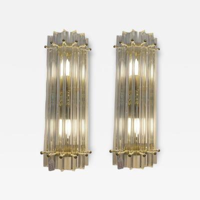  Murano Pair of Fluted Murano Glass Wall Sconces