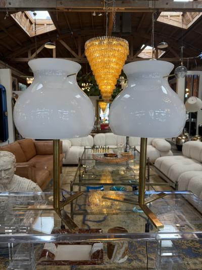  Murano Pair of Italian Murano Glass Table Lamps with Brass Base 1950s