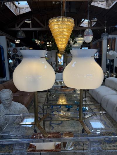 Murano Pair of Italian Murano Glass Table Lamps with Brass Base 1950s
