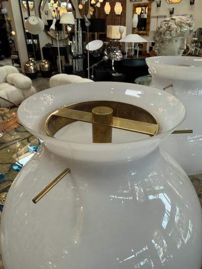  Murano Pair of Italian Murano Glass Table Lamps with Brass Base 1950s