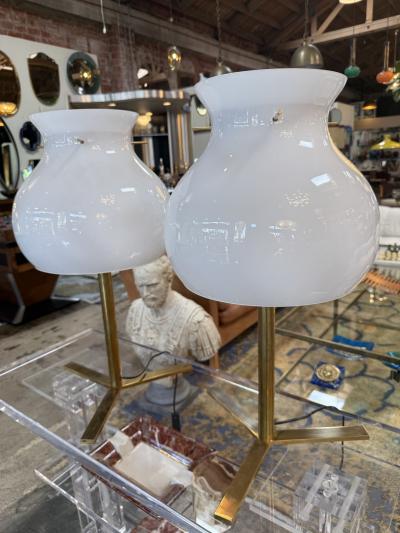  Murano Pair of Italian Murano Glass Table Lamps with Brass Base 1950s