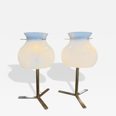 Murano Pair of Italian Murano Glass Table Lamps with Brass Base 1950s