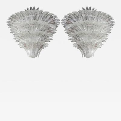  Murano Pair of Tiered Glass Frond Form Murano Chandeliers