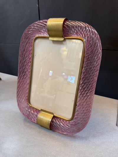  Murano Pink Murano Glass and Brass Picture Frame