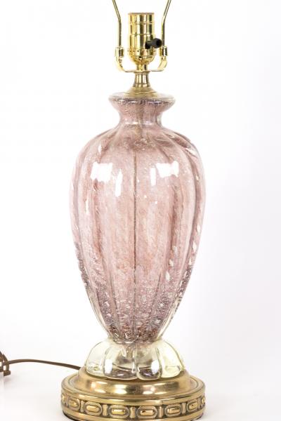  Murano Rose Colored Murano Glass Lamp With Silver Leaf Inclusions Italy Circa 1950